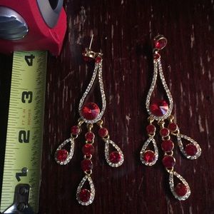 Red gem/rhinestone elegant costume earrings